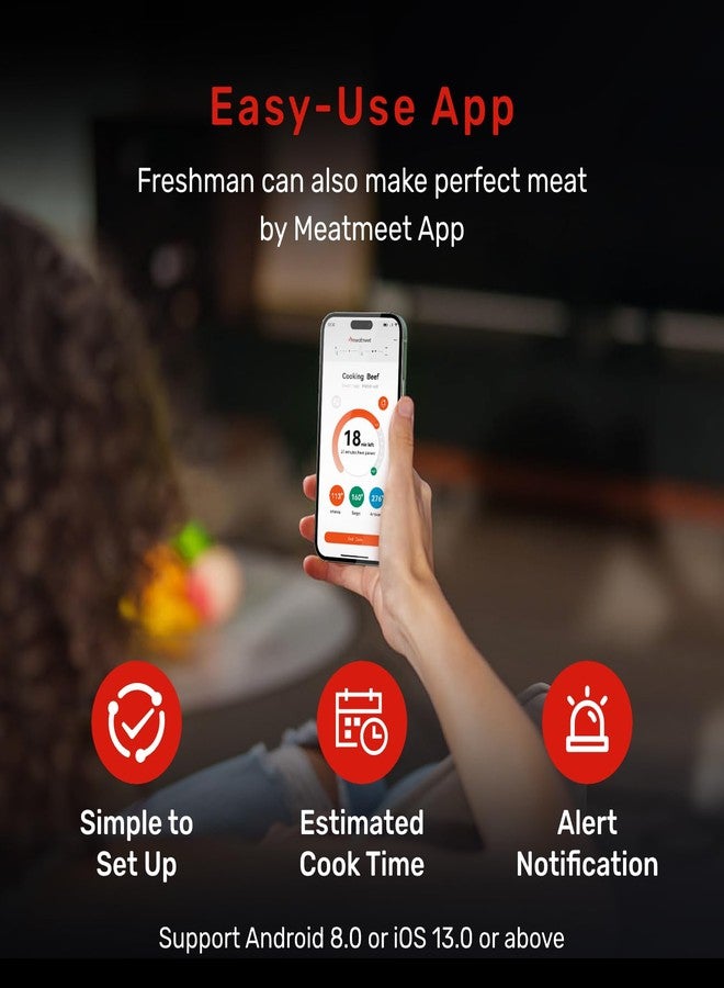 Meatmeet Pro Smart WiFi Wireless Meat Thermometer, Unlimited Range, Improved Stability, Ultra-Thin Probe, Bluetooth Digital Food Thermometer for Remote Monitoring of Oven/Kitchen/BBQ/Grill/Rotisserie - Image 5
